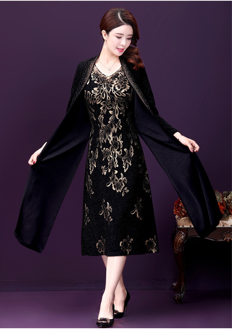 Jurk Pakken Voor Vrouwen Formele Bruiloft Gast Dragen Bruidegom Bridal Moeder Lange Blazer Jas Tweedelige Set Vintage Kleding Plus size