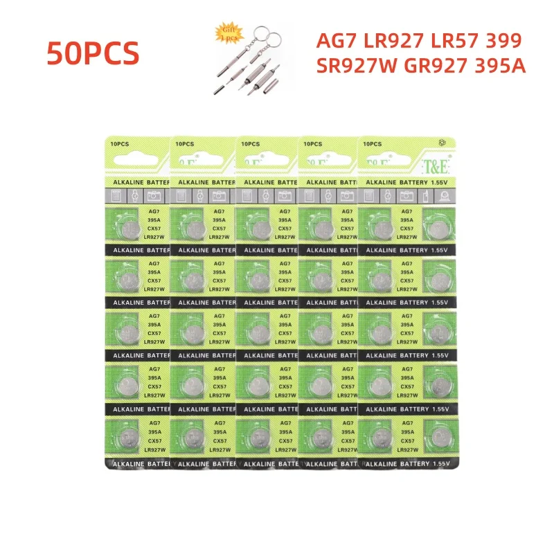10-100 sztuk bateria AG7 LR927 LR57 SR927W 399 GR927 395A 1.55V ogniwa baterie pastylkowe robić zegarków zabawki zdalne: zielony