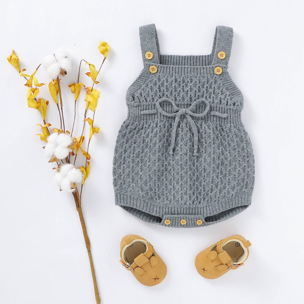 Tricot chandails body pour bébé couleur unie sans manches hiver tricot barboteuse fille garçons bouton tricot chandails combinaison: Gray / 70 0-6 M