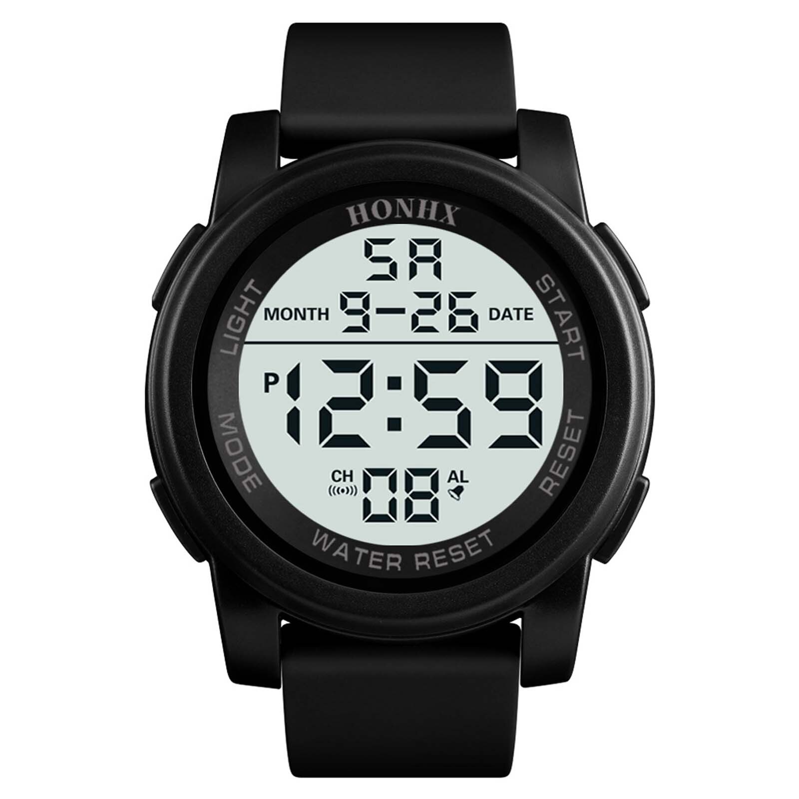 50m vandtæt herre led ur udendørs spor telektronisk ur multifunktions sport vækkeur digitale armbåndsure reloj hombre: Hvid