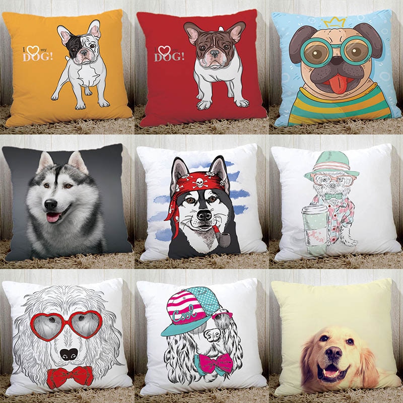 Härliga hundar hem dekorativ kudde 45 x 45cm polyester persika fiber sängkläder örngott söt fransk bulldog mops tryckt  n6