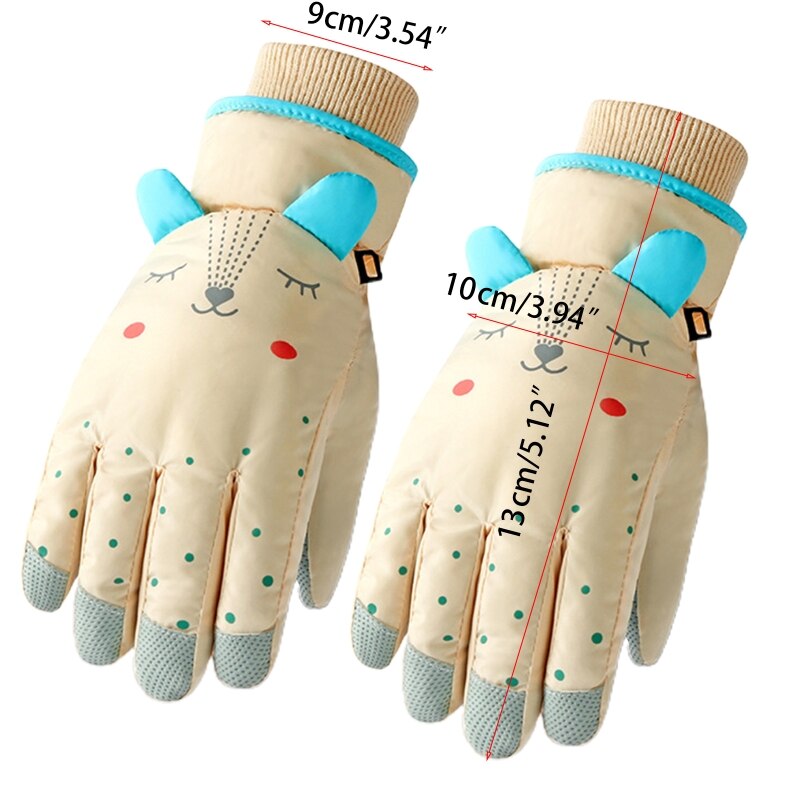 Kids Winter Waterproof Snow Gloves Cartoon Ears Thermal Insulated Ski Mittens