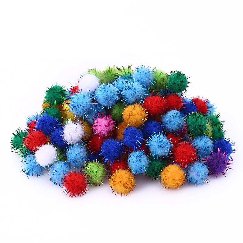 100 Stuks Gekleurde Glitter Ballen Pompom Harige Ballen Kids Diy Craft Supplies Handgemaakte Creatieve Decoratie Materialen Pom Poms KQ001