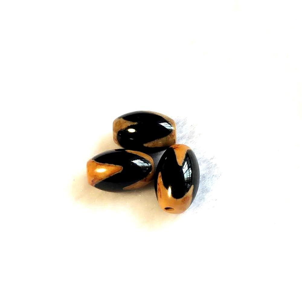 Agate Beads Black Earthen Gold Line DZI 8*12mm Double Tiger Teeth 2 Eyes Lotus 3pcs/Lot Men&Women Jewelry DIY: 8 Tiger tooth