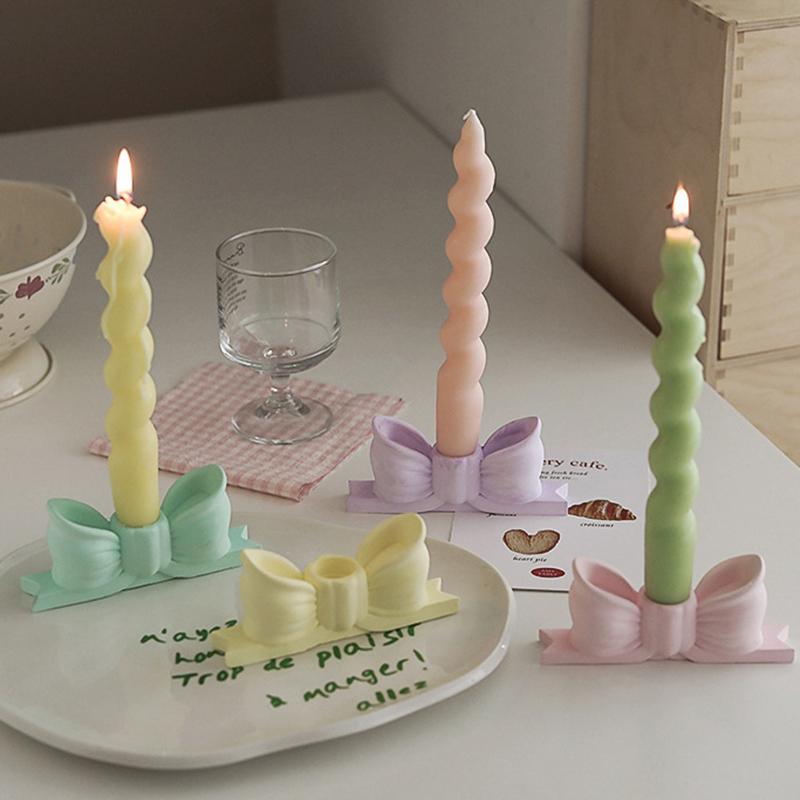 Candelabro con lazo, moldes de cemento y hormigón, portavelas para boda, Día de San Valentín, molde de yeso, artesanal, Molde de resina Epoxy