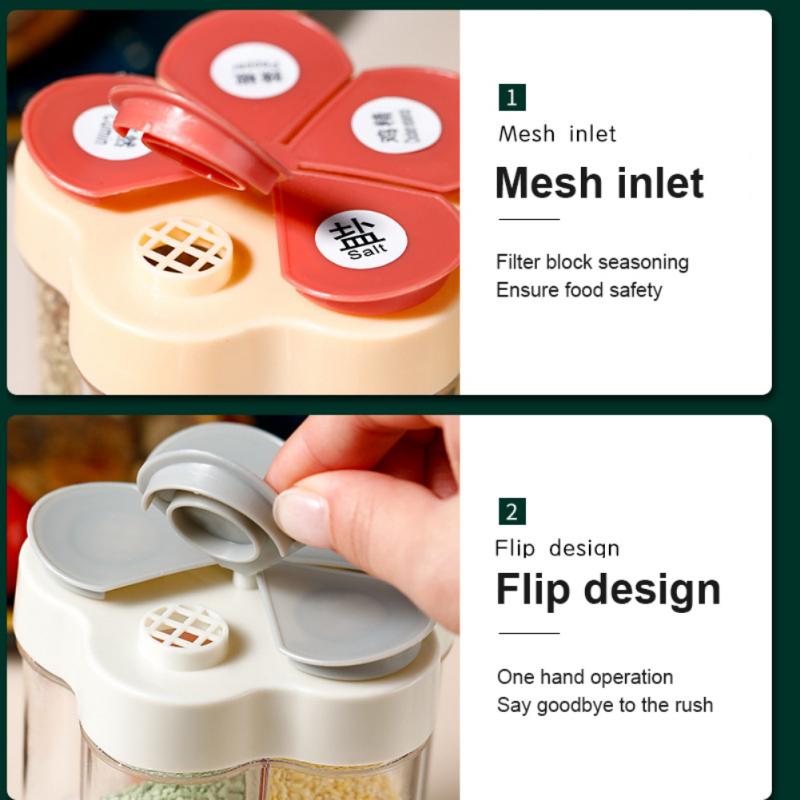 Vijf In Een Transparante Spice Doos Combinatie Kruiden Jar Keuken Specerij Opslag Container Zout Fles Kruiden Gereedschap