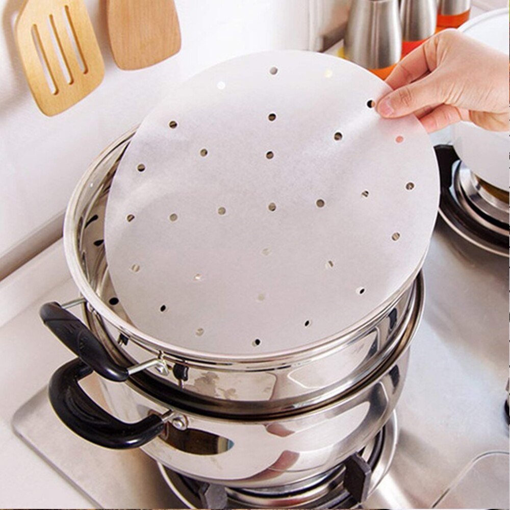 50pc hvit bambus kurv steamer papir 4/6/8/10 tommers kjøkken matlaging bambus steamer rund non-stick dim sum papir under dampmatten
