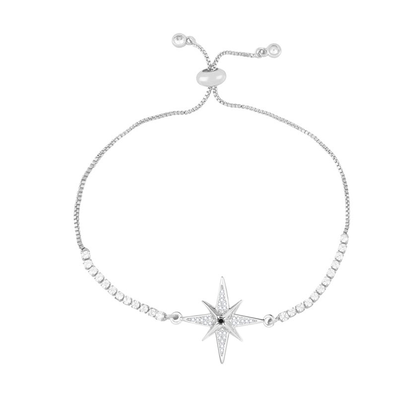 Witte & Zwarte Cz Stenen Starburst Bedelarmband Vrouwen Meisje Zirkonia Kristal Rood Koord Achtpuntige Ster Lichte Sieraden Cadeau