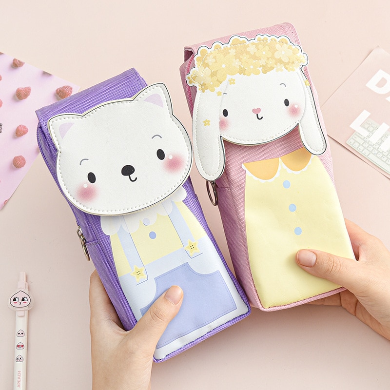 Astuccio per animali Kawaii astuccio per cancelleria in tela astucci per matite per bambini astuccio per penne studente simpatico sacchetto di immagazzinaggio borse per penne grandi