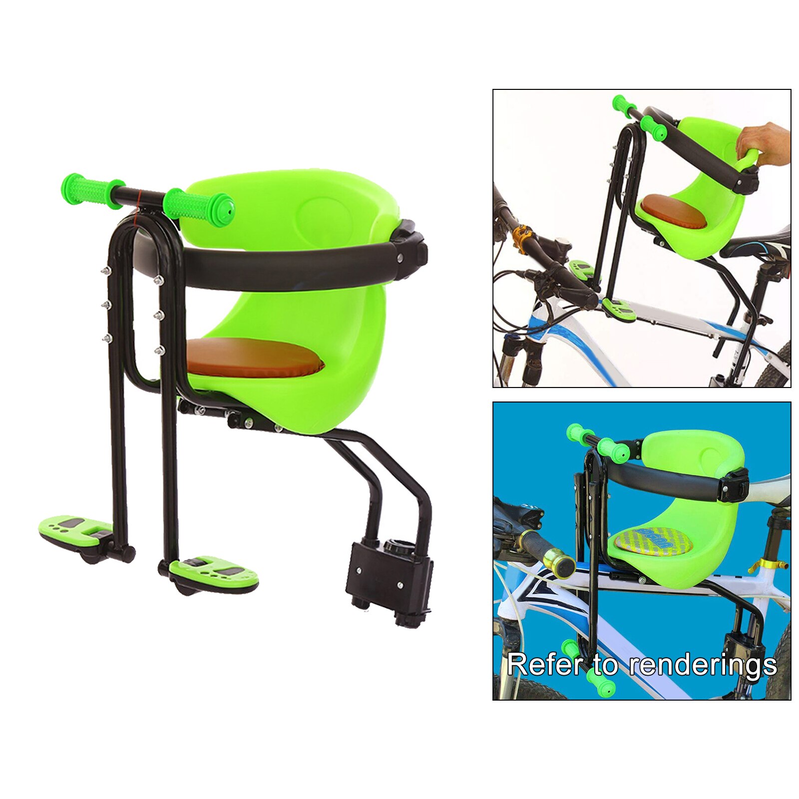 Baby Seat Safety Child Bicycle Seat Bike Front Kids Saddle with Foot Pedals Handrail Guardrail Support Rest for MTB Road Bike