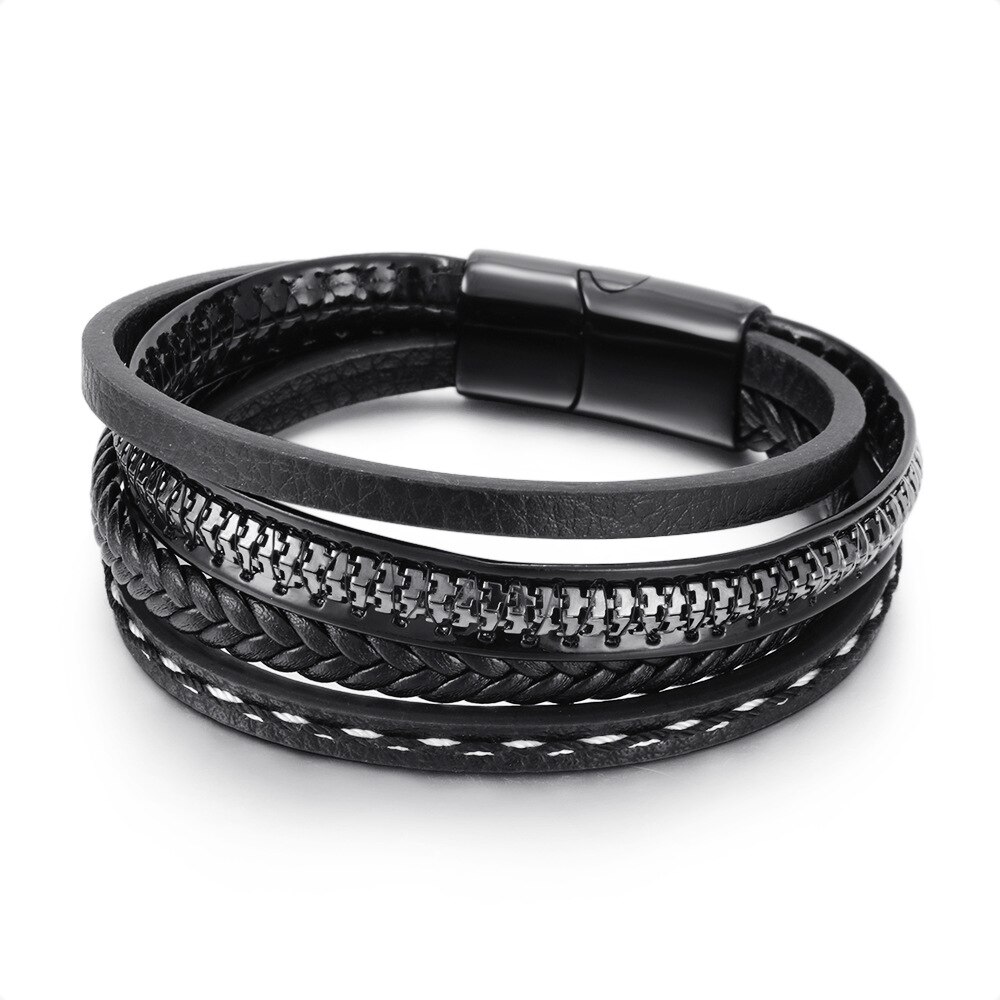 Multilayer Hand Gevlochten Lederen Touw Armband Mannen Sieraden Legering Magneet Gesp Armband Beslet Mannelijke Vaderdag