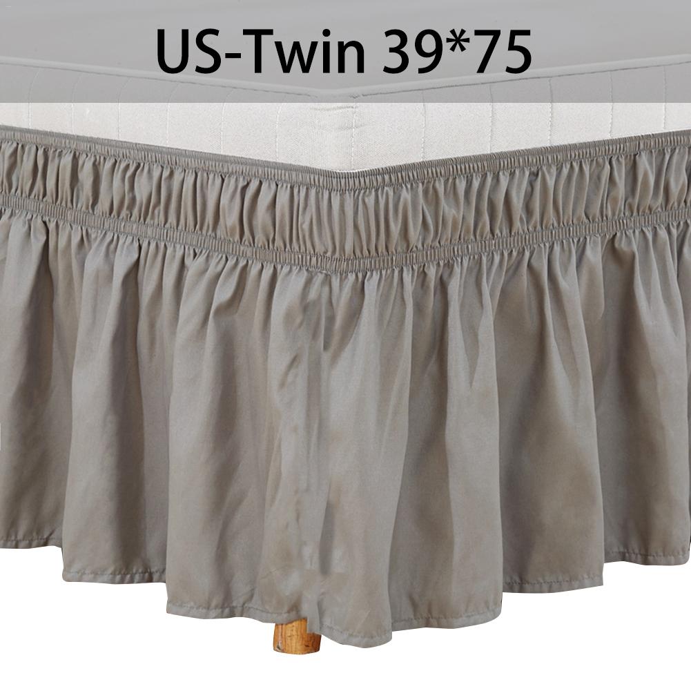 Polyesterfiber ensfarvet omkring bed nederdel elastiske flæser let pasform rynkebestandige seng nederdele faldones para camas: Lysegrå