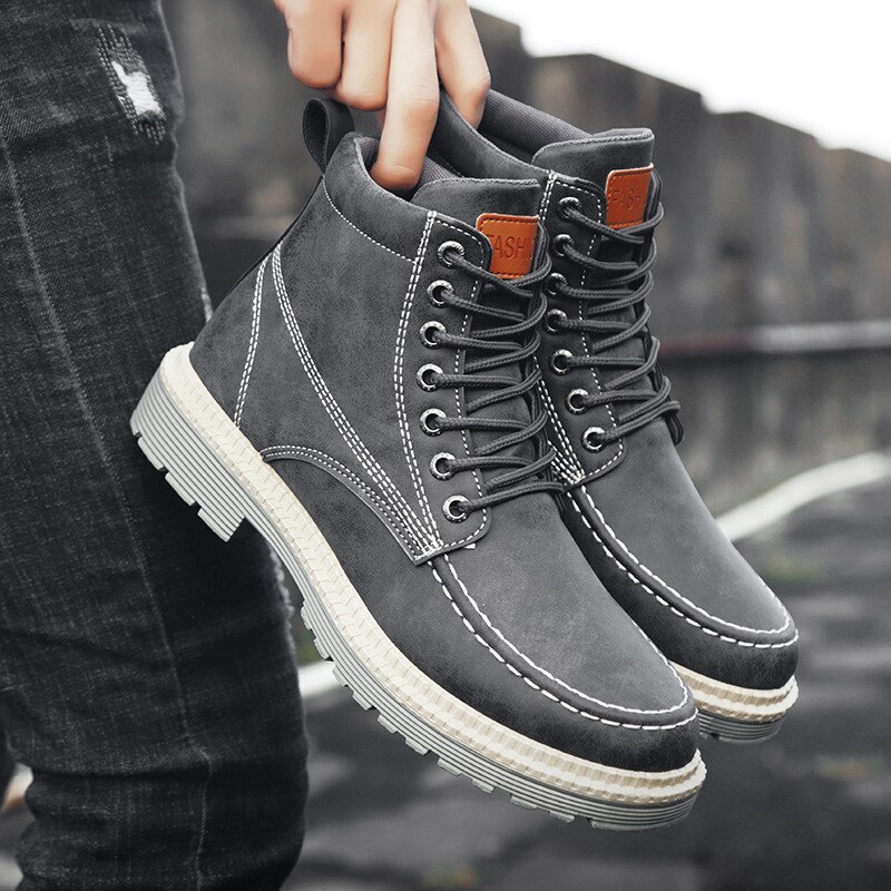 Vinter män & #39 ;s martin boots märkesskor ankel snö varma stövlar för män utomhusarbete fritidsskor svarta skor botas hombre 44