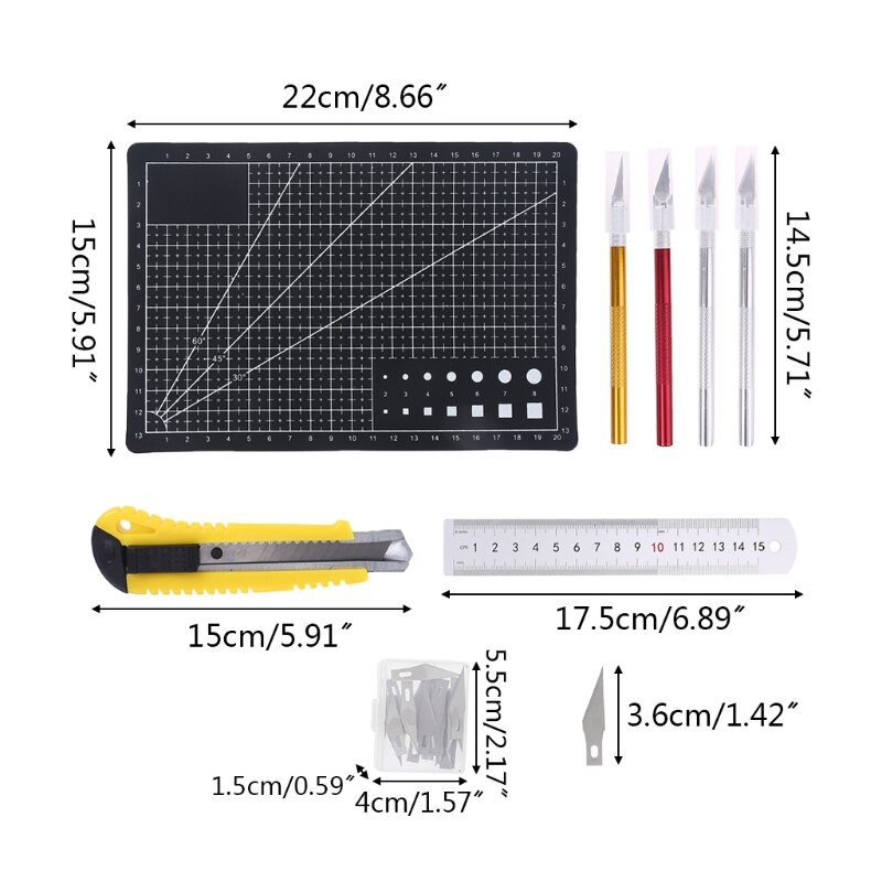 46pcs/set Precision Carving Craft Hobby Knife Blades Kit A5 Cutting Board DIY L5YE