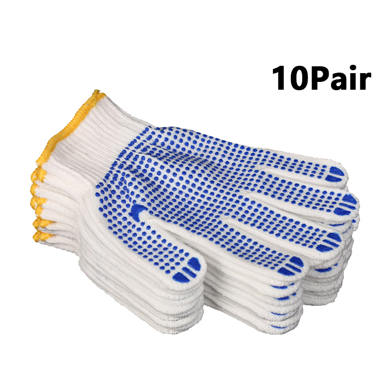 Guantes de algodón de goma blanca y azul, antideslizantes, resistentes al desgaste, goma engrosada, adecuados para el trabajo y la protección del trabajo, 1/2/5 pares: YELLOW