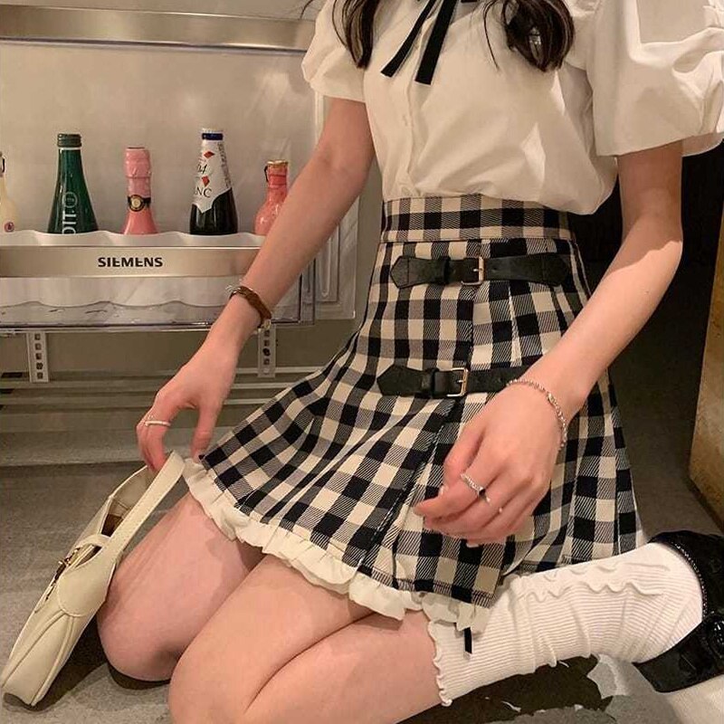 Review For  Japanese Kawaii Shirt + Plaid Pleated Skirt Yv40573 main image 0
