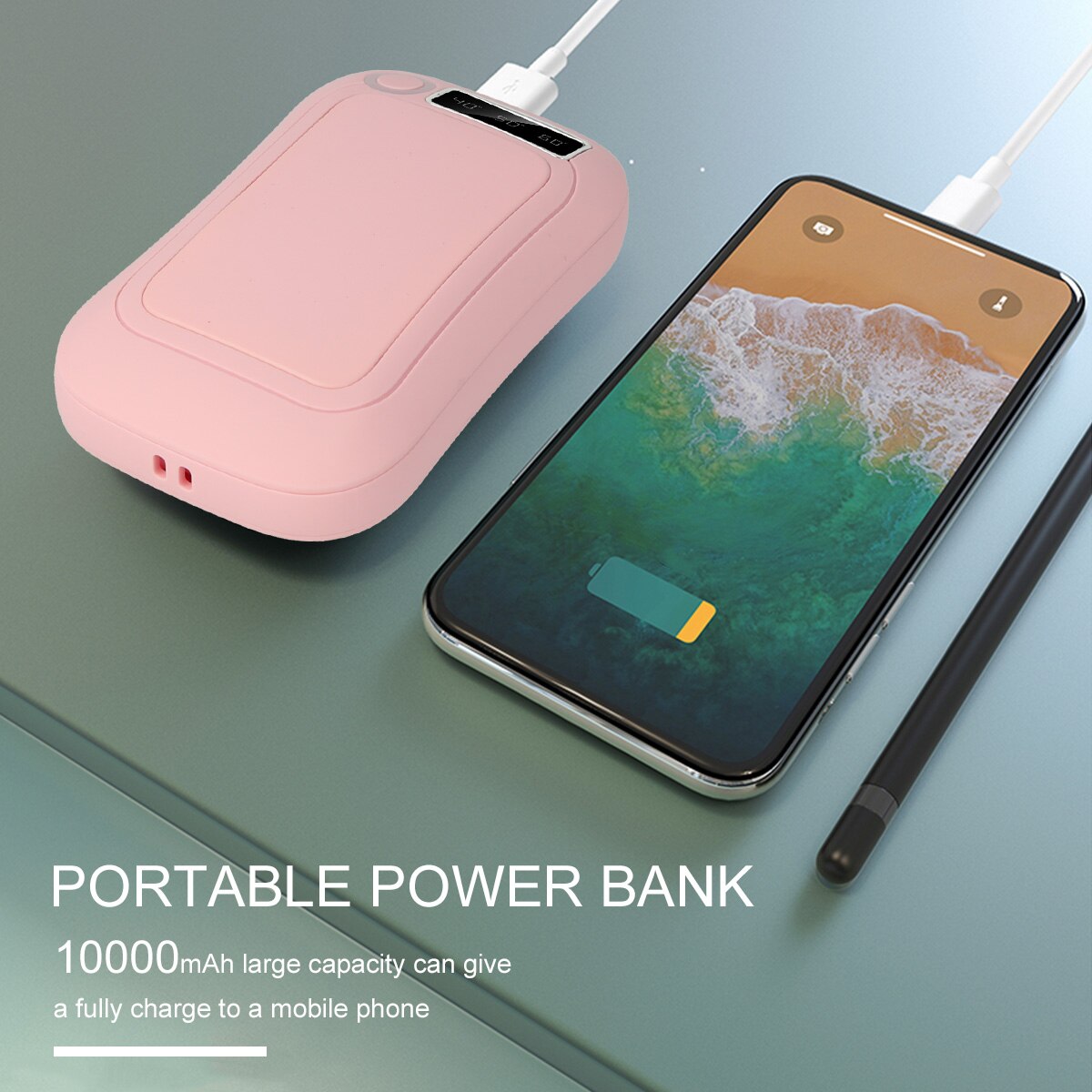 3-in-1 Hand Warmer&Power Bank&Flashlight Electric Hand Warmer USB Rechargeable 40/50/60℃ 3 Heating Warm Setting LCD Digital