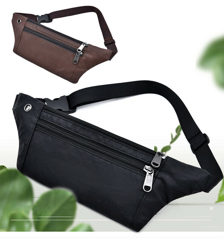 Men's Women PU Leather Vintage Waist Fanny Pouch Pack Travel Bum Bag Belt Bag Outdoor Camping Hiking Zip Bag UK