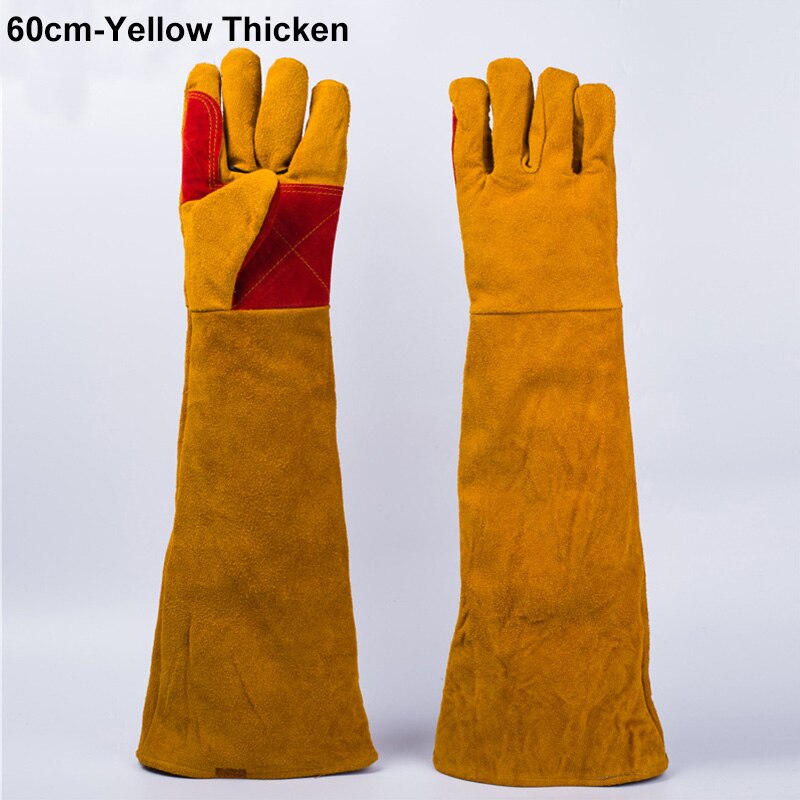 Guanti anti-morso guanti di sicurezza in pelle per addestramento di cattura alimentazione canna gatto rettile animali domestici guanti protettivi antigraffio: giallo Thick 60cm