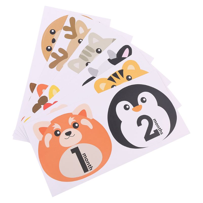 12 Pcs Animal First Year Monthly Milestone Photo Sharing Baby Belly Stickers 1-12 Months J2HD
