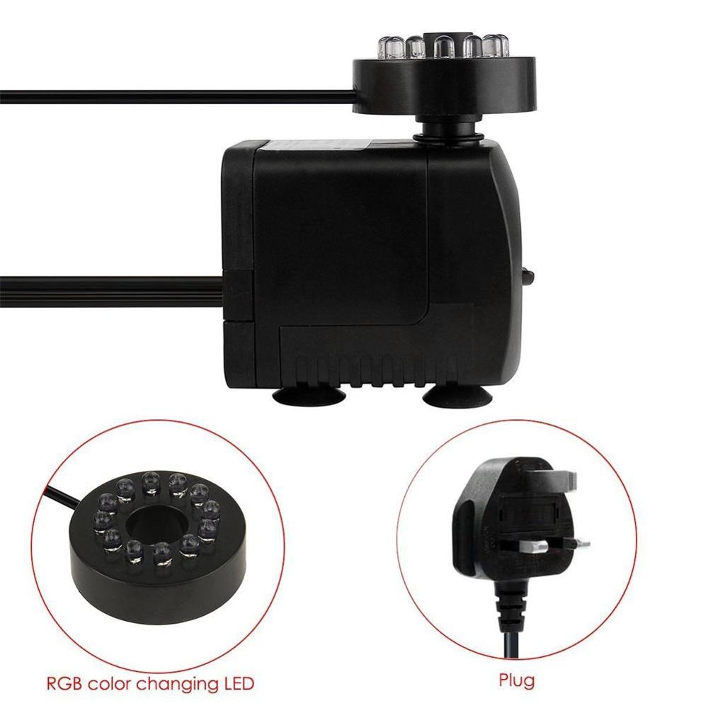 110V 220V AT-380Submersible Water Pumps for Aquarium Fish Tank Garden Pond Statuary Outdoor Fountain Pump with 12 PCS LED Lights: 220V UK PLUG