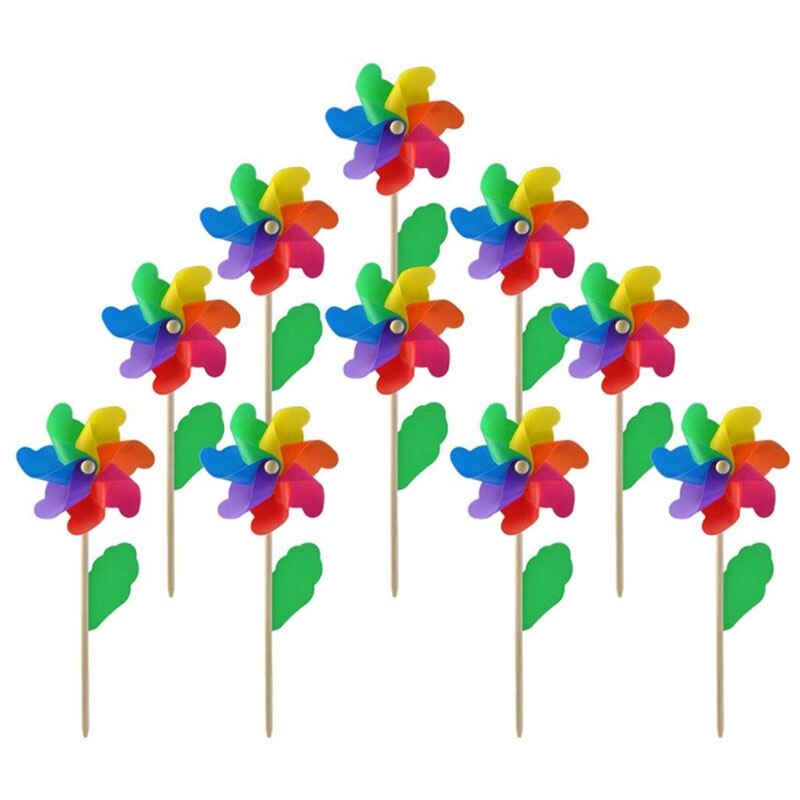 10 Stuks Houten Stok Pinwheels, Windmolen Party Pinwheels Diy Vuurraderen Set Voor Kinderen Speelgoed Tuin Gazon Party Decor