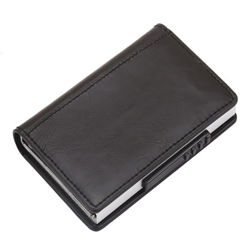 Kreditkortholder mænd travelaluminumrfid tegnebogbeskyttelse pu læder kortholder aluminiumskasse: A-sort