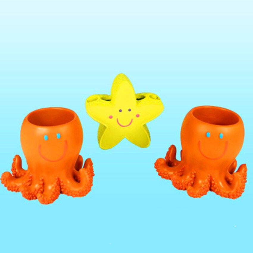 Bathroom Accessories Set 5 Pieces Lovely Devilfish Star-Fish Bathroom Decorative Set Kids' Room Ornament Resin