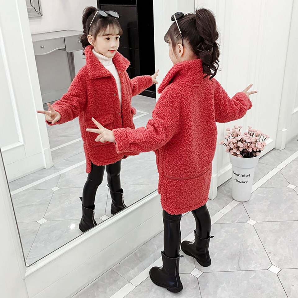 Herfst Winter Meisjes Rood Groen Tweed Jas Mode Retro Britse Stijl Zoete Baby Meisjes Lange Mouwen Revers Jas Meisje Wol lange Jas