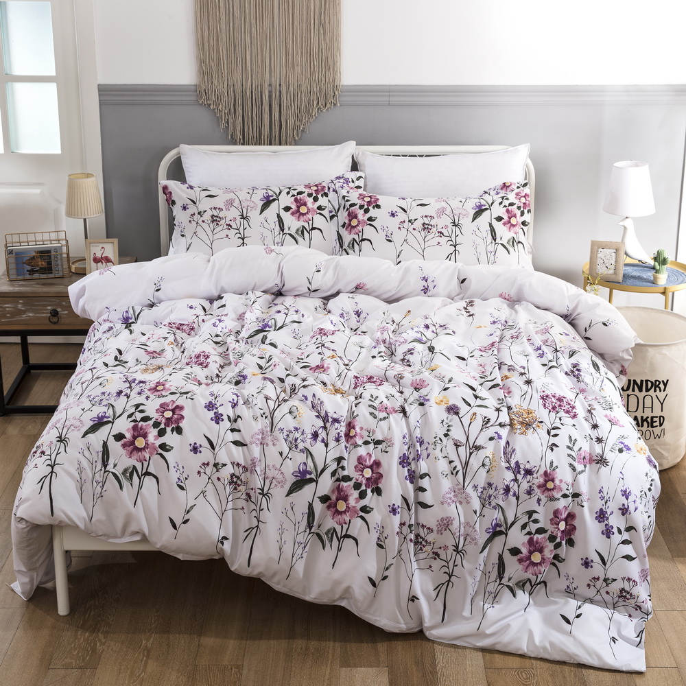Bonenjoy hvid farve sengetøjssæt king size blomsterprintet dynebetræk sengelinned med pudebetræk blomster dobbelt sengetøj