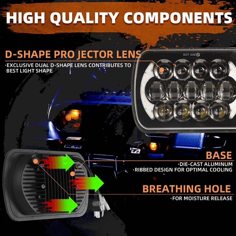(par ) 210w 5 x 7 tommer 7 x 6 tommer projektor fjernlys led-forlygter med engleøjne drl til chevrolet jeep cherokee xj  h6054 h5