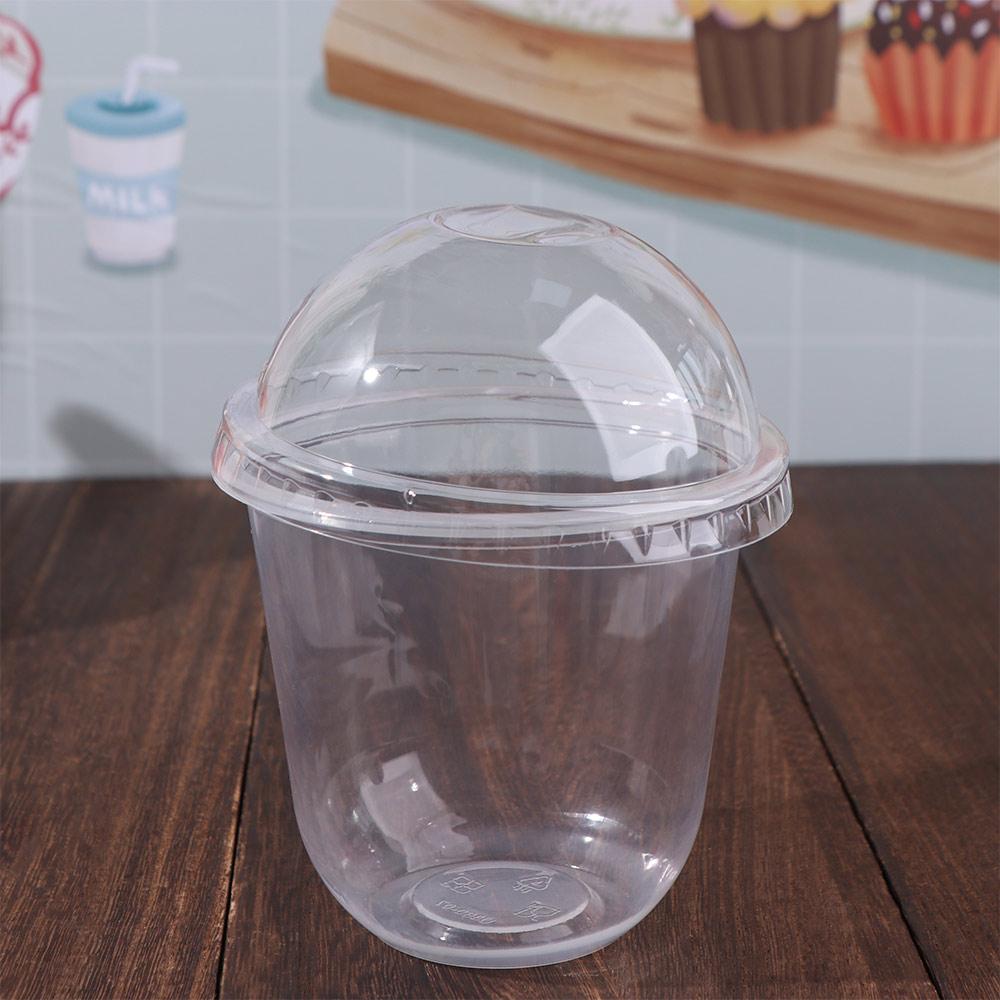 50pcs 250/360/500ML Disposable Cake Cup Transparent U Shaped Ice Cream Cup with Dome Lid Plastic Dessert Cup Business
