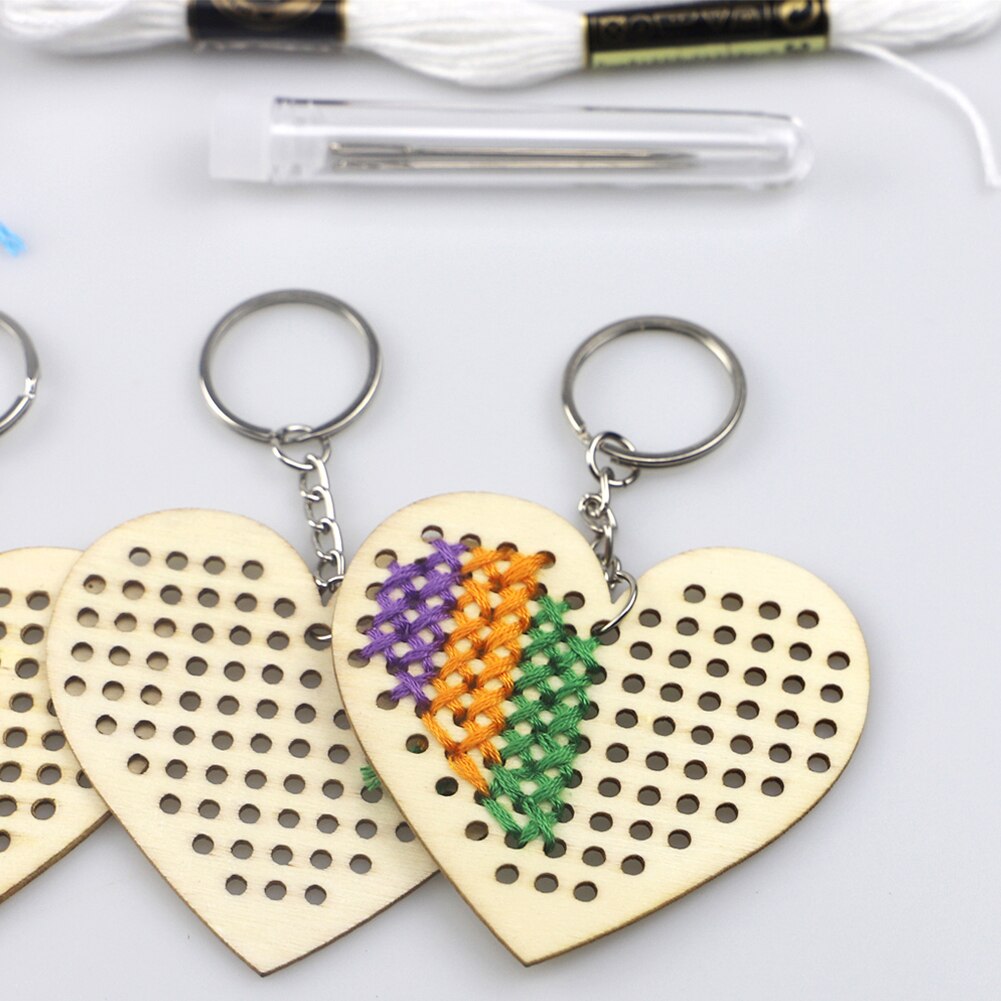 5pcs Keychain DIY Wooden Blank Keychain Slices Sheep Shaped Embroidery Cross Stitch Hanging Ornament Pendants Craft Kids