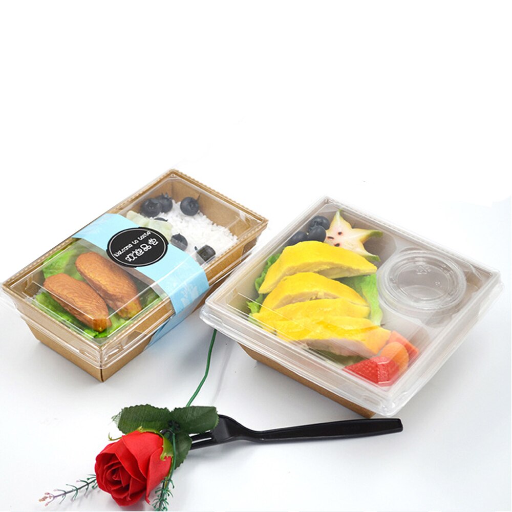 Kraftpapier Lunch Box Met Deksel Wegwerp Salade Verpakking Sushi Salade Cake Container Wegwerp Salade Pizza Taart Macaroni Doos