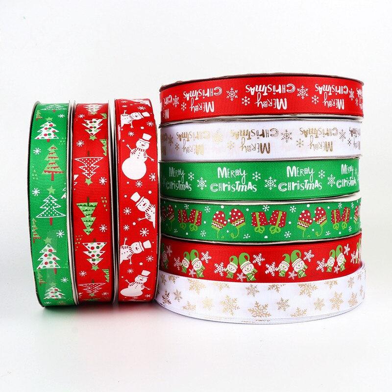 5 meter 25mm brede grosgrain kerstlinten rood groen bedrukt wit sneeuwvlok grosgrain lint linten kerstversiering