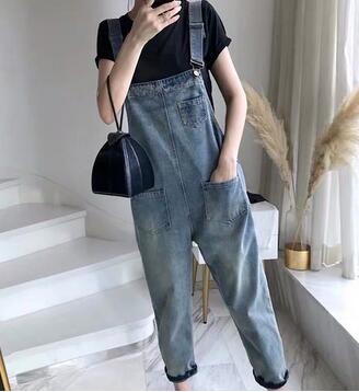 Sommer gravide todelt tøjsæt plus size strop jeans+t-shirt jakkesæt vintage gravide kvinder jumpsuits twinset: Sort / M