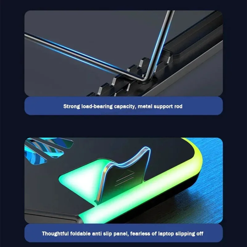 F36 5-wentylatorowy stojak chłodzący do notebooka z wentylatorem 11-17,3-calowy, regulowany pod wieloma kątami uchwyt do laptopa do gier z 2 ekranami LED USB