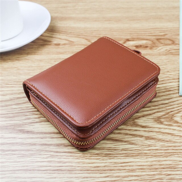 Women Wallet Pu Leather Purse Women Bifold Wallets Mini Cards Holders Zipper Wallets Pocket Coin Retro Purse: Brown