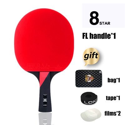 LOKI 8 Star Table Tennis Racket 7 Plywood Blade with High Sticky Rubber PingPong Bat Ping Pong Paddle with Bag: Long handle