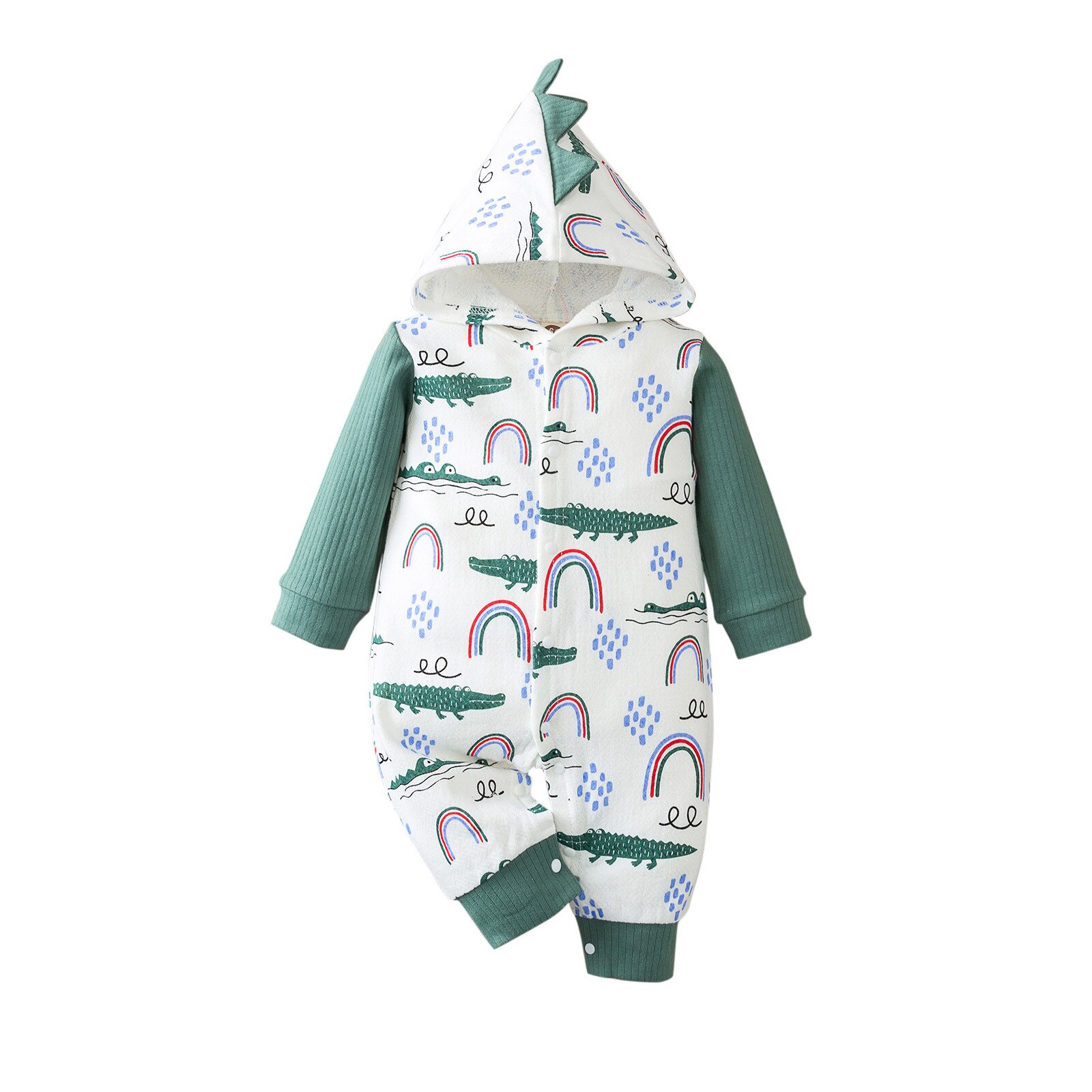 Dinosaur jumpsuit baby boy girl long sleeve cartoon hooded cute print cotton color matching footwear clothes for boys: 0-6M