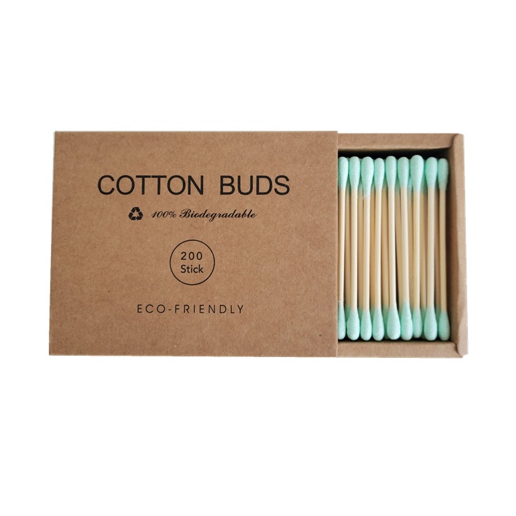 100/200 pz/scatola bambù bambino tampone di cotone bastoncini di legno morbidi batuffoli di cotone pulizia di orecchie tamponi Cotonete pampa salute bellezza: Mint 200pcs