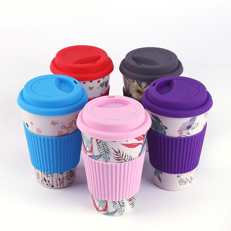 400ml Eco-Friendly Bamboo Fiber coffee mug with chinese painting reusable Anti-scalding Milk tea travel mugs and cups e