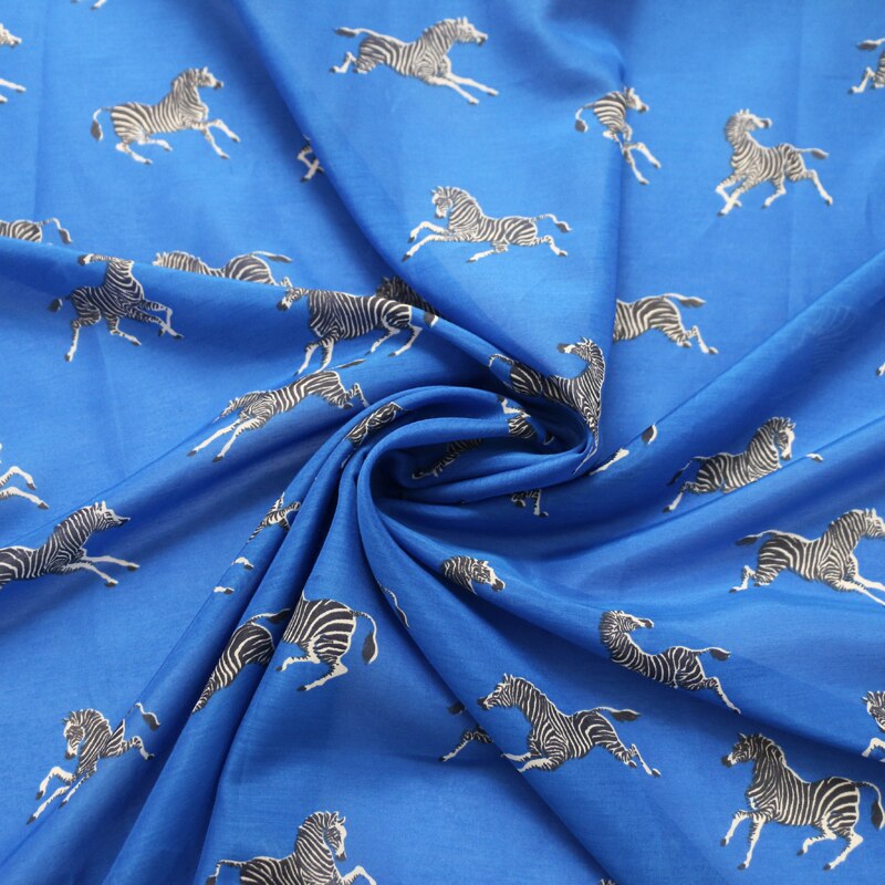 1 meter X 1.35 meter Royal Blue Zebra Print Fabric Natural Silk Cotton Gauze Material