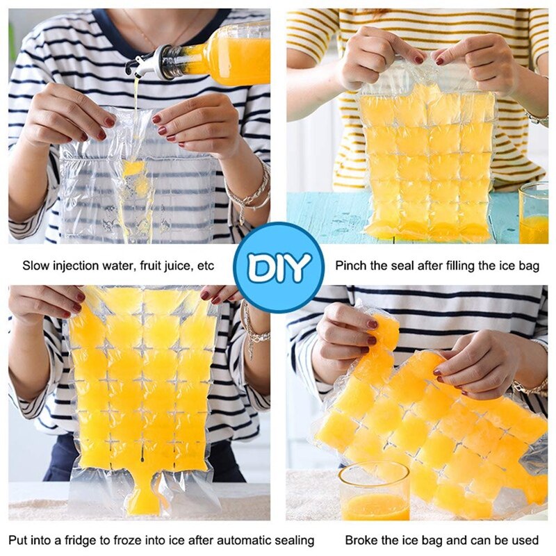 100Pcs 2400 Ice Cubes Disposable Ice-Making Bags Ice Cube Tray Mold Ice Mould Summer DIY Drinking Tool Cooler Bags