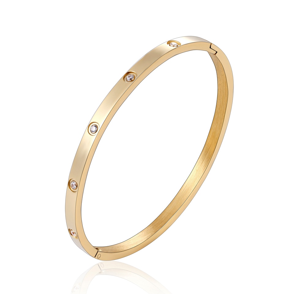 Top 4Mm Breed Ingelegd Met 10 Zirkoon Goud Vrouw Bangle Rvs Armbanden &amp; Bangle Voor Vrouwen Bruiloft partij Sieraden