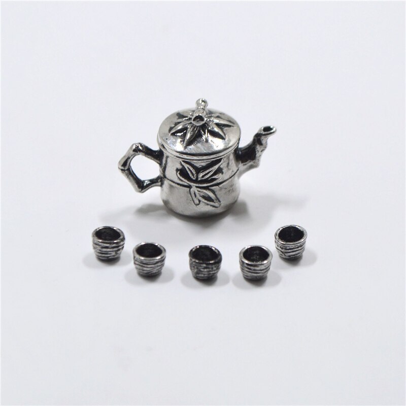 1/12 Dollhouse Miniature Accessories Mini Metal Kettle Simulation Furniture Tea Pot Kitchen Model Toys for Doll House Decoration: CZM1623b