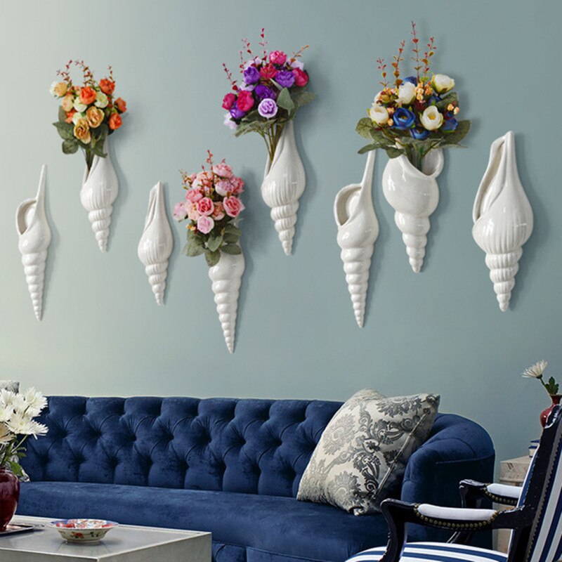3 Soorten Moderne Witte Keramische Schelp Schelp Bloem Vaas Muur Opknoping Home Decor Woonkamer Achtergrond Muur Versierd Vaas