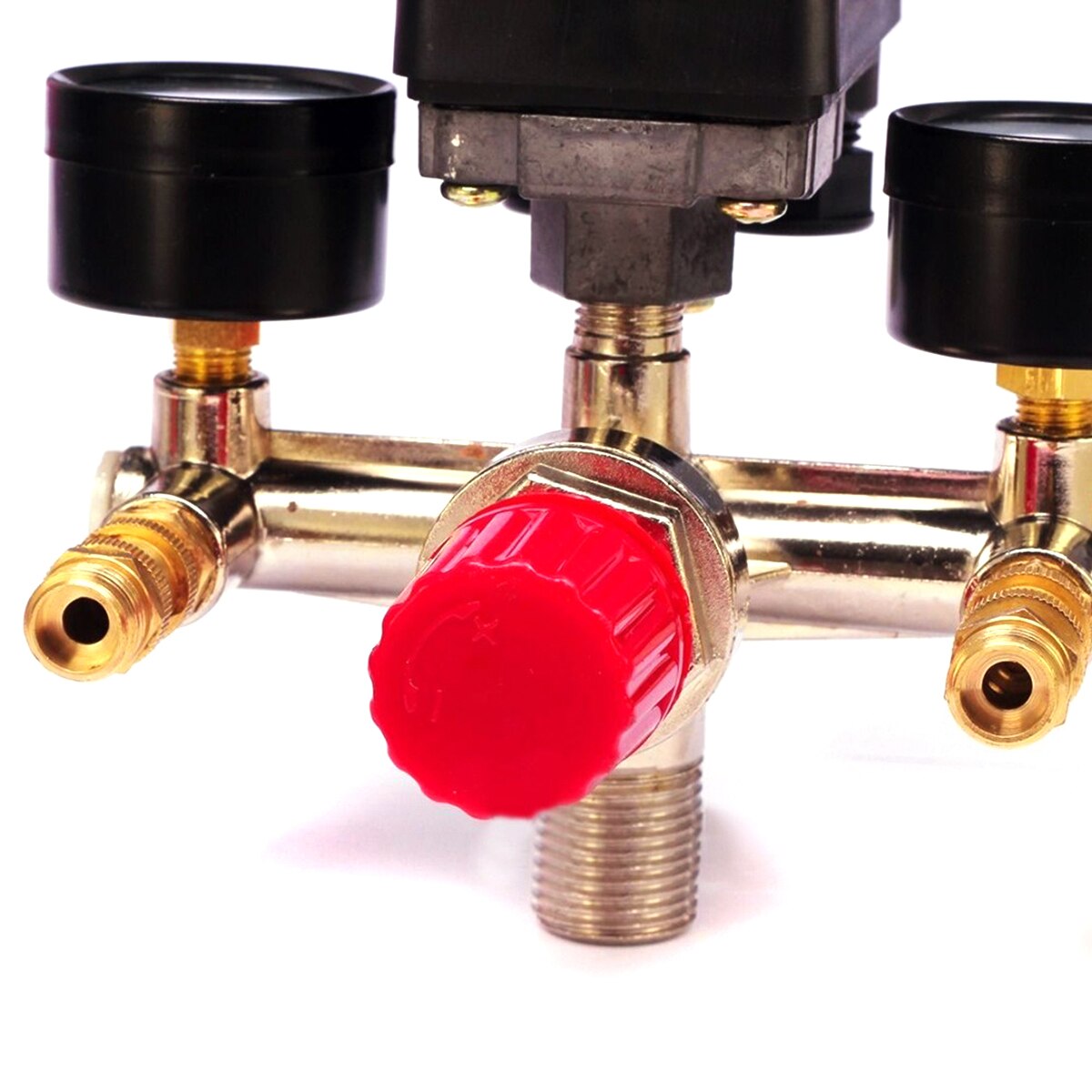 230V Dubbele Outlet Buis Legering Luchtcompressor Schakelaar Drukregelaar Valve Fitting Onderdelen Luchtcompressor Buis Met Gauge