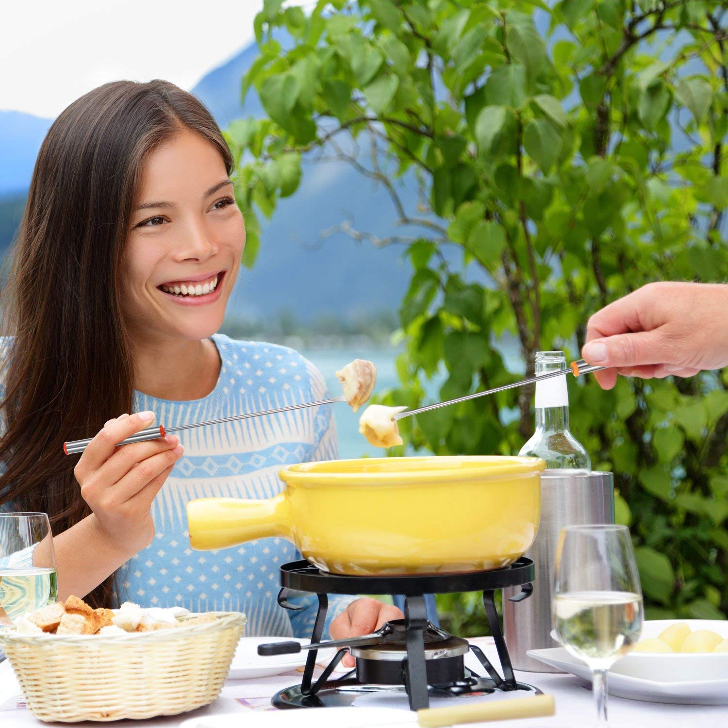 18 peças de aço inoxidável fondue garfos com alça resistente ao calor para queijo chocolate fondue assado marshmallows carne, 9.5 Polegada