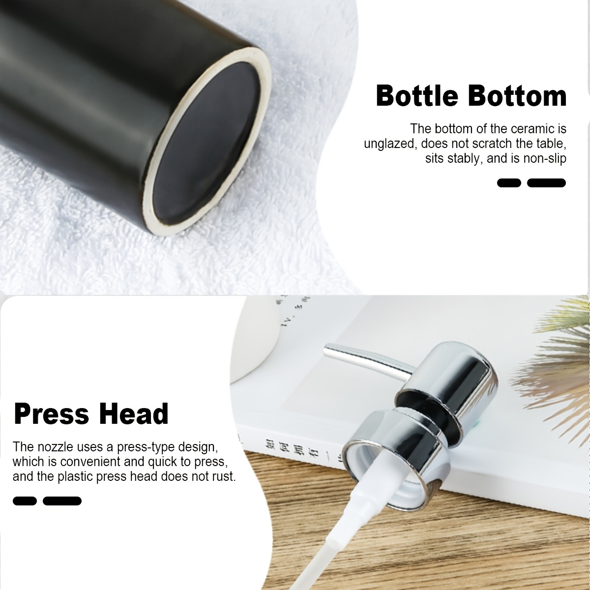 1Pc Zeepdispenser, 300 ml/10 oz keramische pompdispenser voor vloeibare zeep, hervulbare afwasmiddeldispenser voor keuken, badkamer, wasruimte